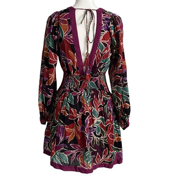 CAROLINE CONSTAS Retro Boho Floral Print Mini Dress Long Sleeve V-Neck Size M - Picture 4 of 6